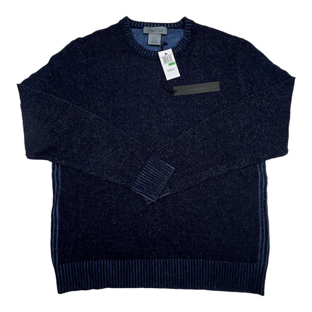 New Dylan Gray Men US L Wool Sweater Navy Blue Sweatshirt Crew Neck Long Sleeve - Picture 3 of 7